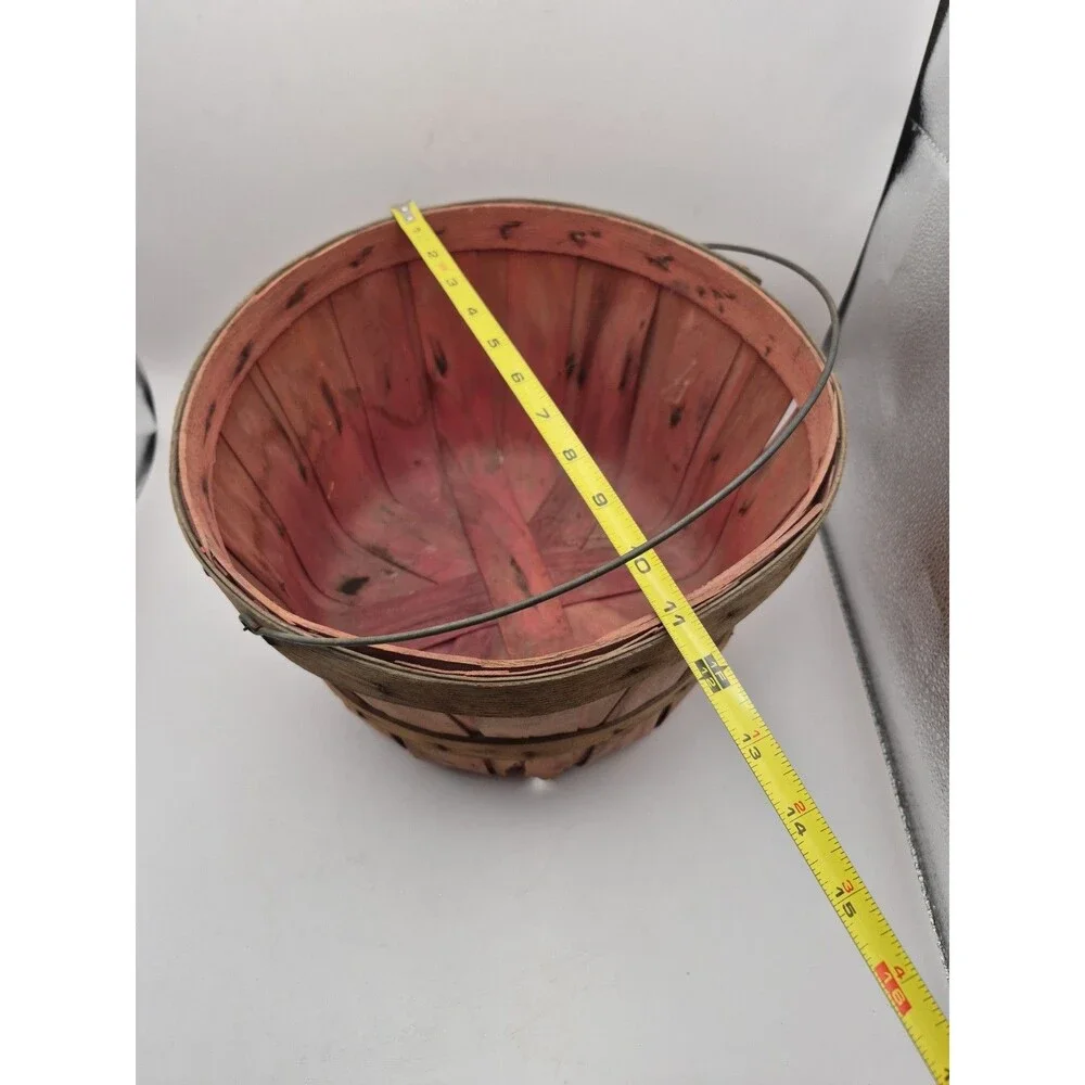 Vintage Wooden Apple Basket With Metal Handle Rustic Farmhouse Decor